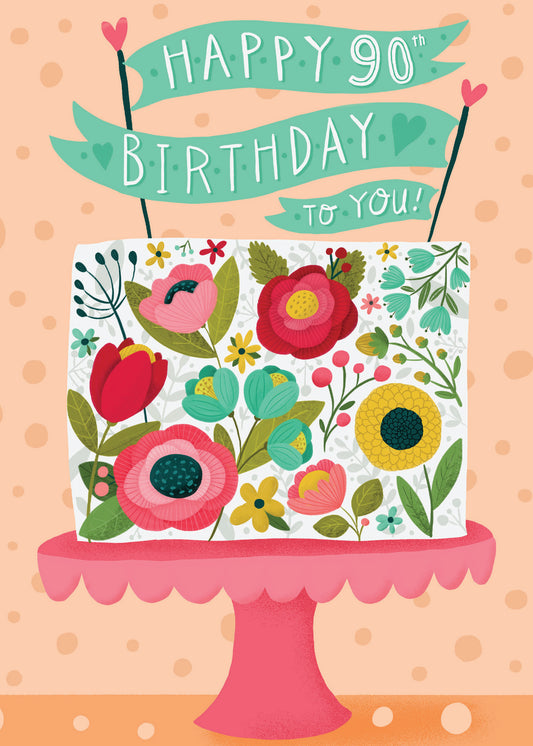 363-MLST0090D | ABD90/Floral 90th Cake Banner