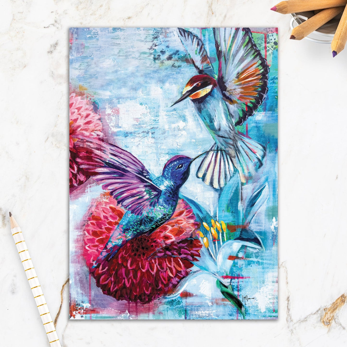 564-IOPE0495L | BL/Mixed Media Hummingbird