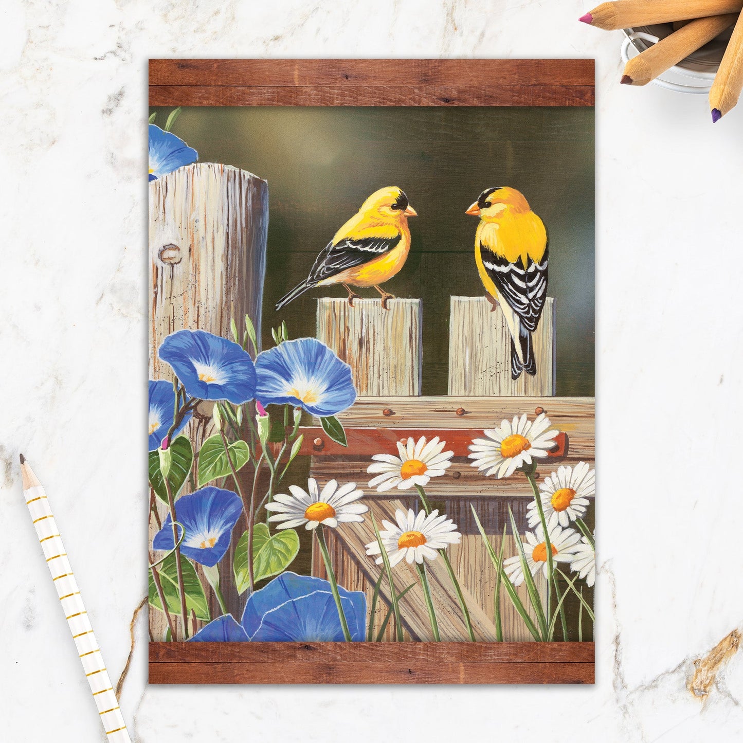 564-IOPE0498S | BL/Yellow Birds On Fence