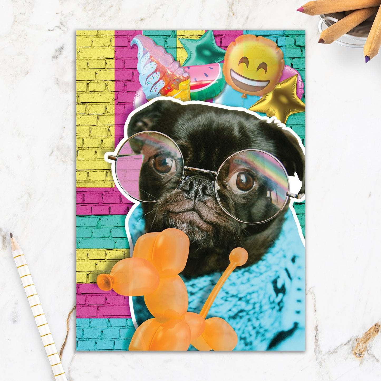 564-IOPE0694C | BD/Party Pug With Balloons