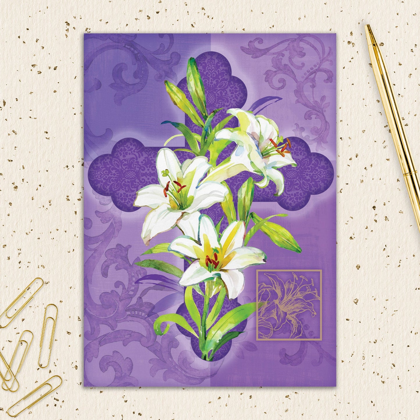 6564-IOPEOE1066L | EA/Purple Floral Cross