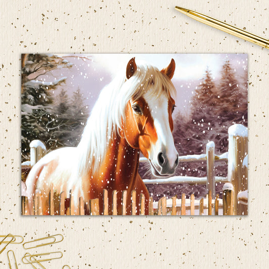 8564-IOPEOX1073L | XM/Snowy Horse at Fence
