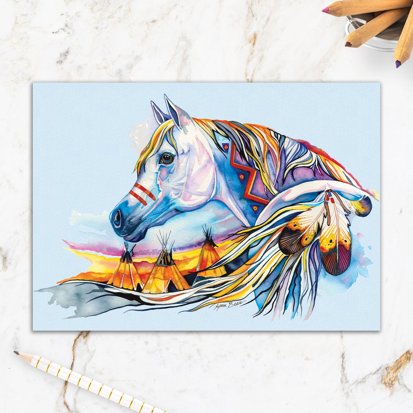 564-IOPI0591L | BD/Blue Horse With Feathers