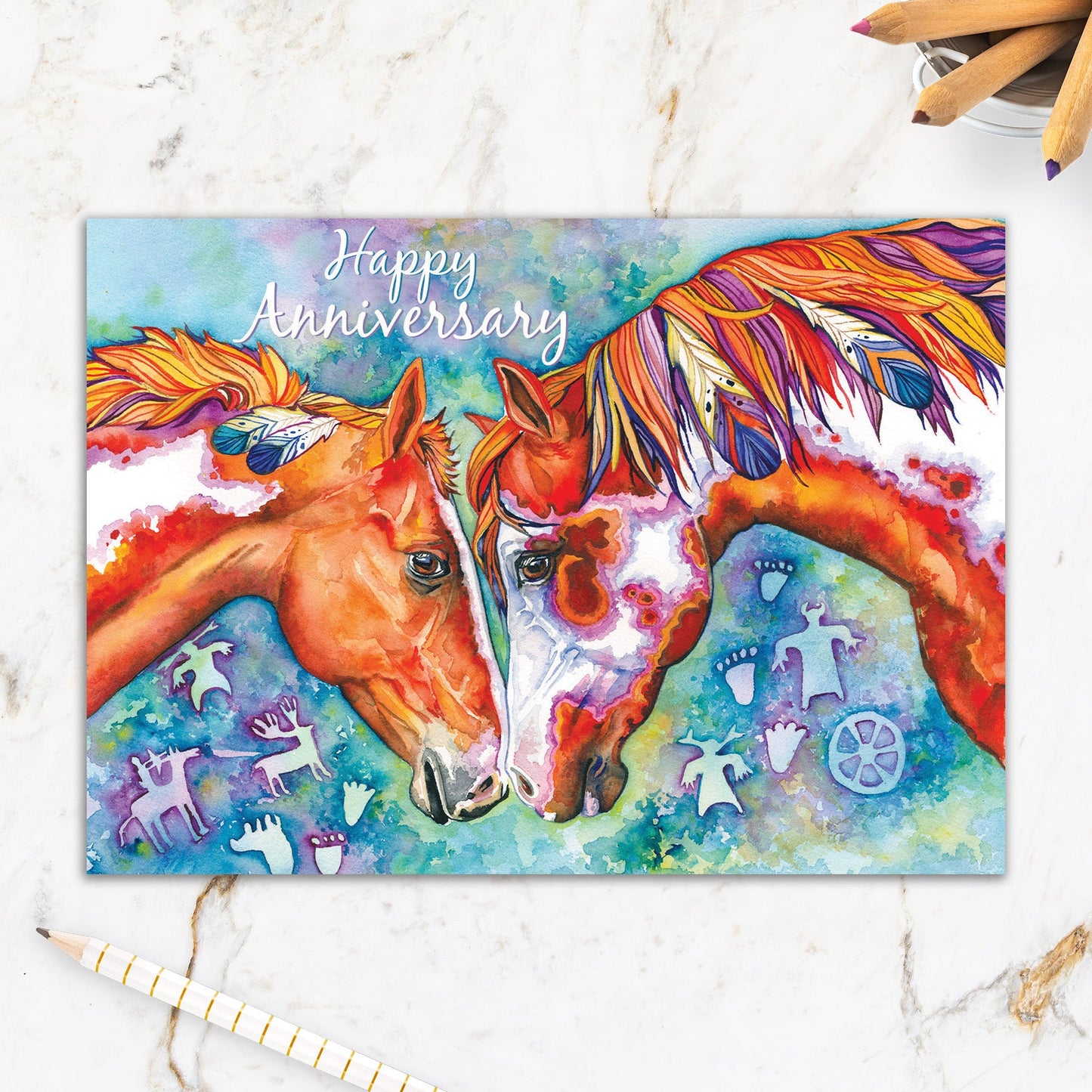 564-IOPI0593L | AN/Red Horses Touching Heads