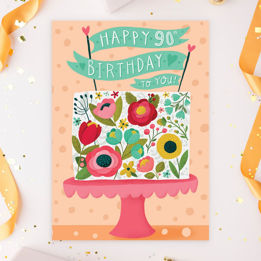 363-MLST0090D | ABD90/Floral 90th Cake Banner