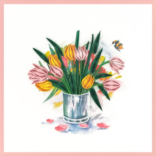 644-QUILL0128 | BL/Tulips In Vase